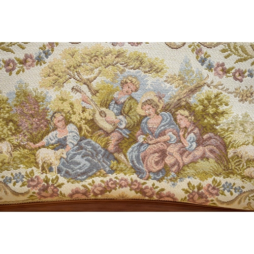 833 - A FRENCH AUBUSSON UPHOLSTERED WOOD SOFA. 124 cm x 90 cm.