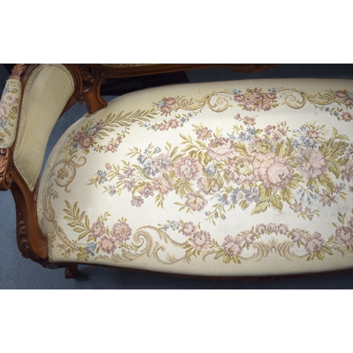 833 - A FRENCH AUBUSSON UPHOLSTERED WOOD SOFA. 124 cm x 90 cm.