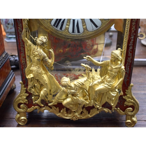 838 - A LARGE 19TH CENTURY FRENCH BOULLE BRACKET CLOCK formed with classical figures. 85 cm x 30 cm.