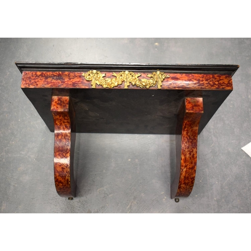 839 - A LARGE ANTIQUE FAUX TORTOISESHELL LACQUERED BRACKET CLOCK ON BELLS with matching bracket. Clock 66 ... 