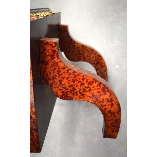 839 - A LARGE ANTIQUE FAUX TORTOISESHELL LACQUERED BRACKET CLOCK ON BELLS with matching bracket. Clock 66 ... 