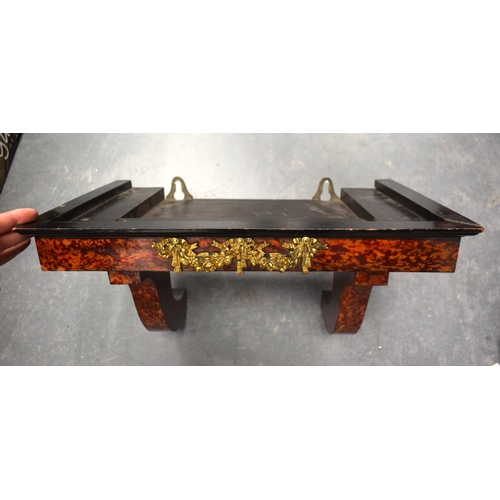 839 - A LARGE ANTIQUE FAUX TORTOISESHELL LACQUERED BRACKET CLOCK ON BELLS with matching bracket. Clock 66 ... 