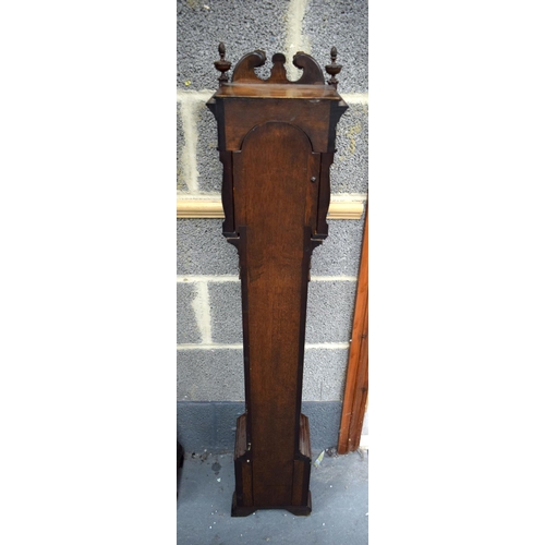 841 - A SMALLER GEORGE III STYLE MAHOGANY GRANDMOTHER CLOCK with scrolling arched pediment. 120 cm x 22 cm... 