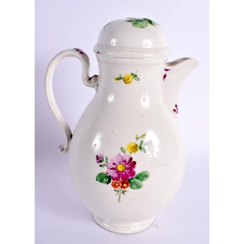 85 - AN 18TH CENTURY VIENNA PORCELAIN COFFEE POT AND COVER painted with flowers. 21 cm x 12 cm.