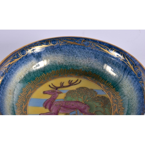 9 - A RARE ART DECO MINTON LUSTRE PORCELAIN BOWL painted with a deer. 14.5 cm wide.