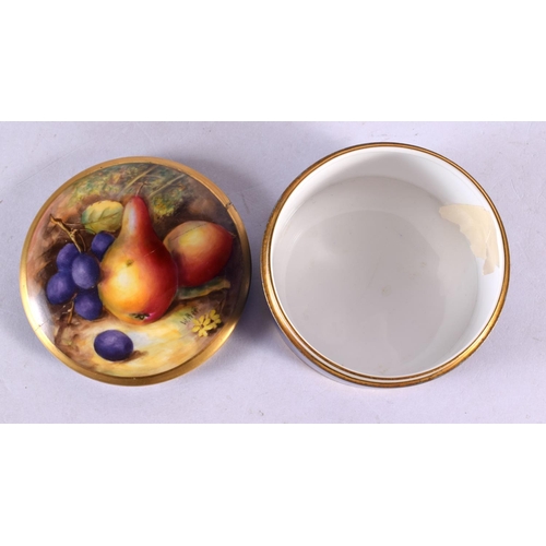 98 - A SMALL ROYAL WORCESTER CHAFFINCH DISH by Powell, together with a fruit plate by Freeman & a box & c... 