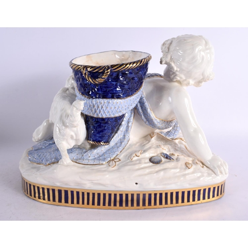 103 - A LARGE 19TH CENTURY ENGLISH PORCELAIN FIGURAL VASE modelled as a putti beside a hound. 30 cm x 23 c... 