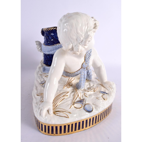 103 - A LARGE 19TH CENTURY ENGLISH PORCELAIN FIGURAL VASE modelled as a putti beside a hound. 30 cm x 23 c... 