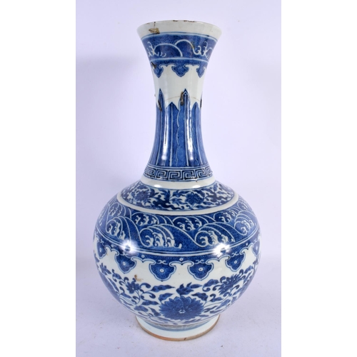 105 - A LARGE 19TH CENTURY CHINESE BLUE AND WHITE PORCELAIN VASE bearing Kangxi marks to base, painted wit... 