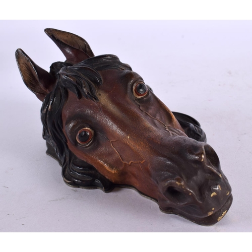 114 - A 19TH CENTURY AUSTRIAN COLD PAINTED BRONZE EQUESTRIAN LETTER CLIP modelled as a horses head. 15 cm ... 