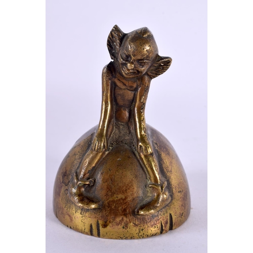 131 - AN ANTIQUE CONTINENTAL BRONZE IMP BELL. 8 cm x 4.5 cm.