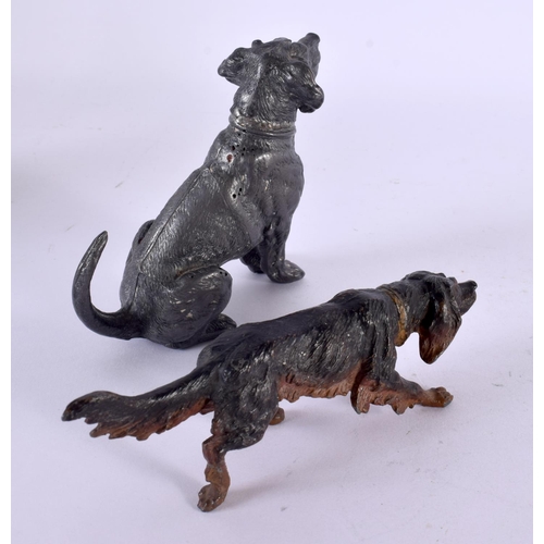 132 - AN ANTIQUE AUSTRIAN COLD PAINTED FIGURE OF A HOUND together with another similar figure. Largest 10 ... 