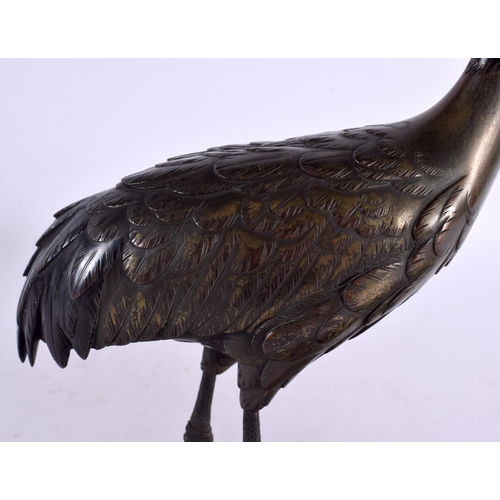 142 - A LARGE 19TH CENTURY JAPANESE MEIJI PERIOD BRONZE OKIMONO modelled as two standing birds upon a shap... 