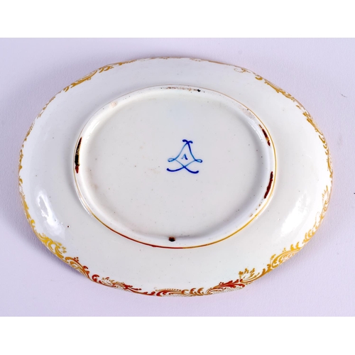 150 - Sevres dish each of lobed form with bleu celeste grounds painted centrally with classical lovers aft... 