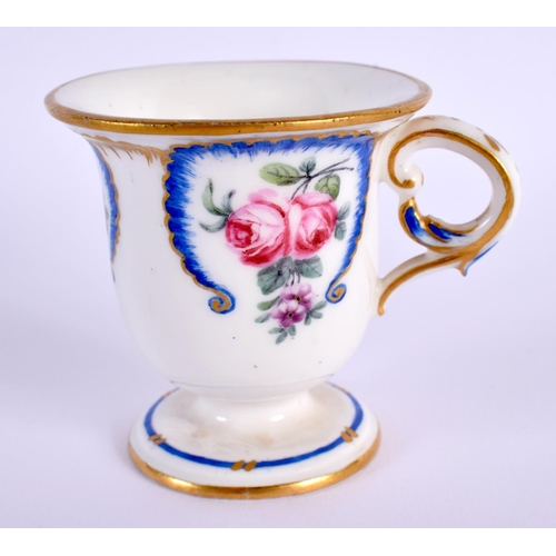 153 - Sevres sobert cup painted with flowers in blue feather edged panels, interlaced Ls smudged, four do... 