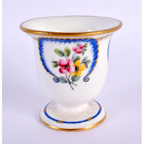 153 - Sevres sobert cup painted with flowers in blue feather edged panels, interlaced Ls smudged, four do... 