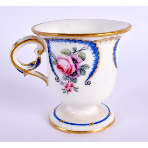 153 - Sevres sobert cup painted with flowers in blue feather edged panels, interlaced Ls smudged, four do... 