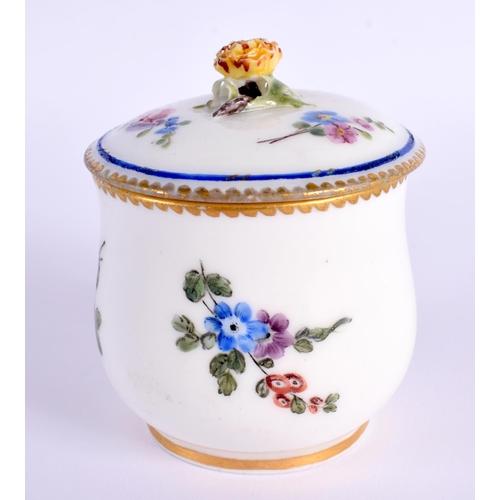 154 - Sevres custard cup and cover with delicate flower finial painted with six floral sprays, interlaced ... 