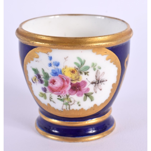 155 - Sevres rare egg cup with cobalt blue ground painted with flowers in gilt panels Y mark for Bouilliat... 