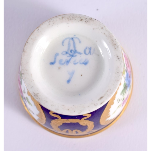 155 - Sevres rare egg cup with cobalt blue ground painted with flowers in gilt panels Y mark for Bouilliat... 