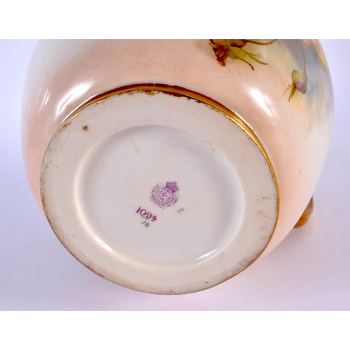 161 - Royal Worcester jug painted with Hadley style roses by A. Lane, signed, date code for 1912, shape 10... 