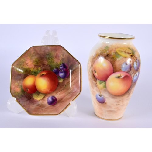 162 - Royal Worcester amphora shaped vase painted with fruit by Roberts, signed, date mark for 1959, shape... 