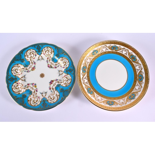 172 - Late 19th/early 20th century Minton plate richly decorated with turquoise floral gilt panels, two ac... 