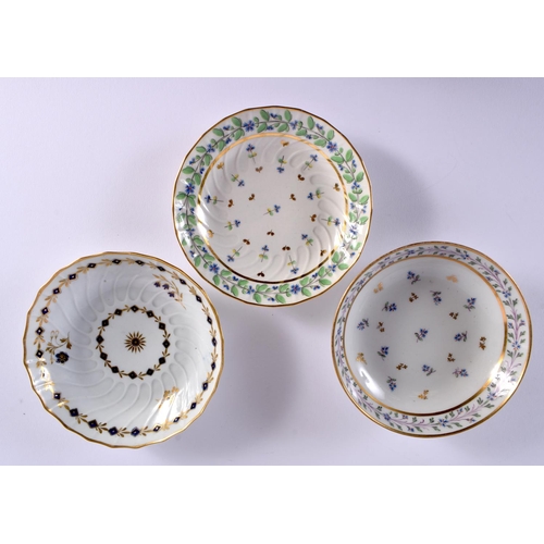 173 - Two Late 18th century Flight Barr Worcester teabowls and saucesr, a New Hall 161 pattern teabowl and... 