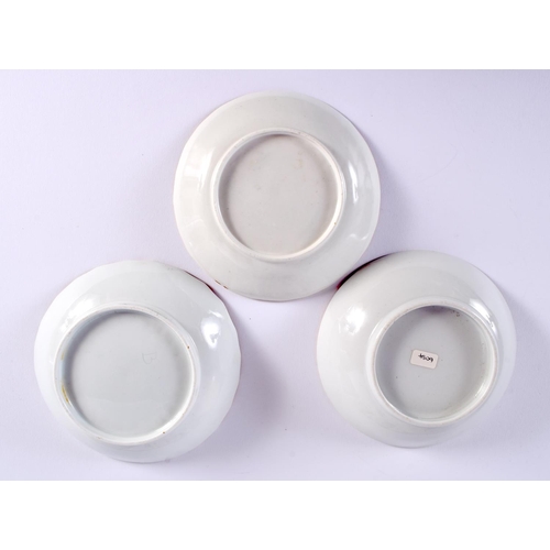 173 - Two Late 18th century Flight Barr Worcester teabowls and saucesr, a New Hall 161 pattern teabowl and... 