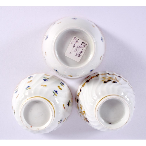 173 - Two Late 18th century Flight Barr Worcester teabowls and saucesr, a New Hall 161 pattern teabowl and... 