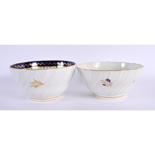 173 - Two Late 18th century Flight Barr Worcester teabowls and saucesr, a New Hall 161 pattern teabowl and... 