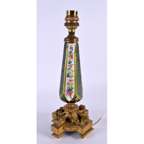 18 - AN ANTIQUE BOHEMIAN ENAMELLED GLASS LAMP painted with flowers. 30 cm high.