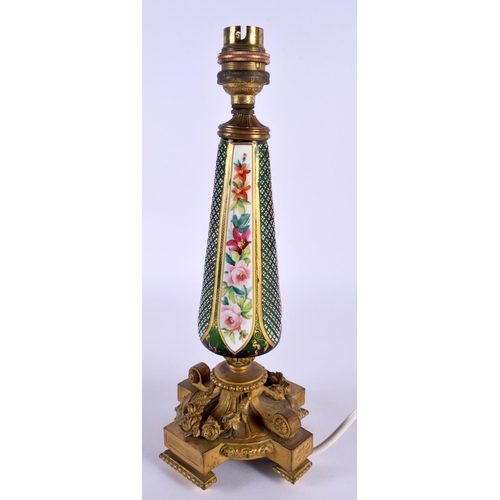 18 - AN ANTIQUE BOHEMIAN ENAMELLED GLASS LAMP painted with flowers. 30 cm high.