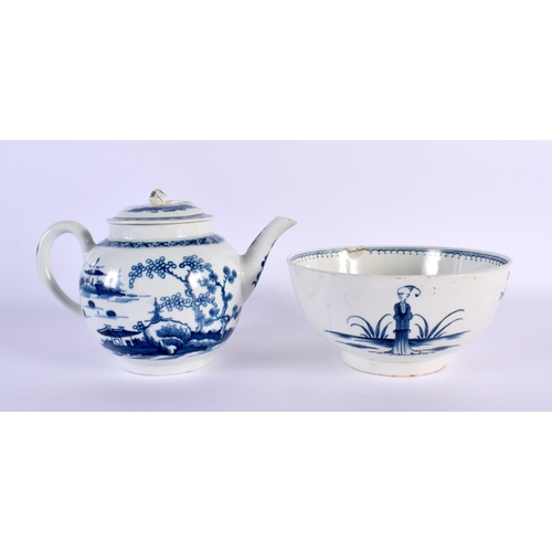 180 - 18th century Worcester bowl painted with the Waiting Chinaman and a Worcester teapot painted with th... 