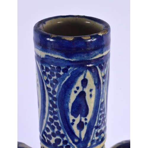 19 - A LARGE 19TH CENTURY MIDDLE EASTERN TWIN HANDLED POTTERY VASE together with a pottery tile. Largest ... 