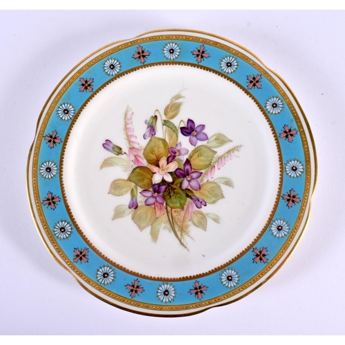 196 - Royal Worcester plate painted with wildflowers and heathers probably by George Hundley, the turquois... 