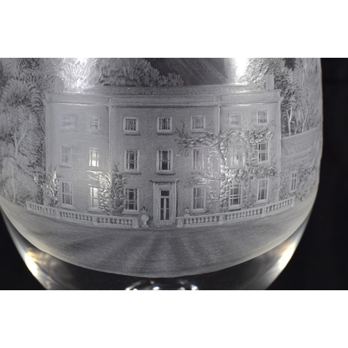 2 - AN ENGRAVED GLASS COUNTRY HOUSE GOBLET. 21 cm x 9 cm.