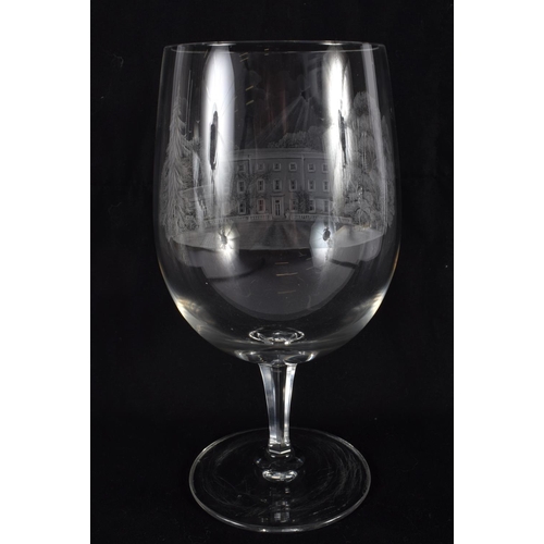 2 - AN ENGRAVED GLASS COUNTRY HOUSE GOBLET. 21 cm x 9 cm.