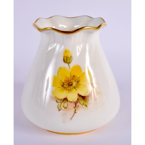 201 - Royal Worcester pie crust rimmed vase well painted with flowers by Freeman, signed, date mark 1952. ... 