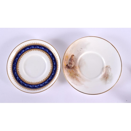 209 - Royal Worcester coffee can and saucer painted with a woodcockand a partridge date mark for 1950, Roy... 