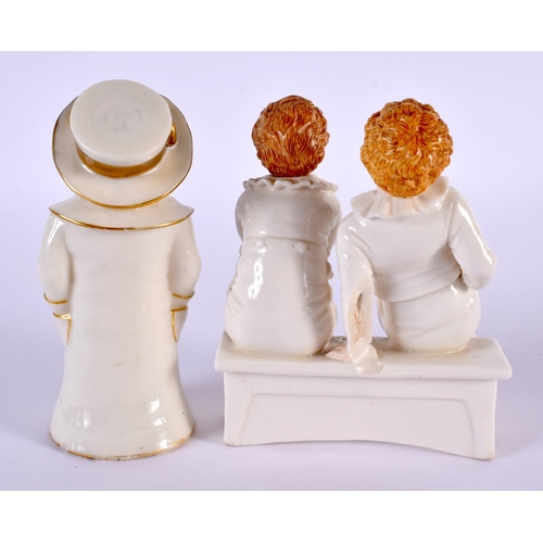 217 - Royal Worcester rare figure of two boys seated on a bench and a rare candlesnuffer of a boy with a l... 