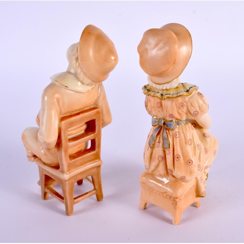 220 - 19th century Royal Worcester pair of figures of two children seated on a chair, decorated with blush... 