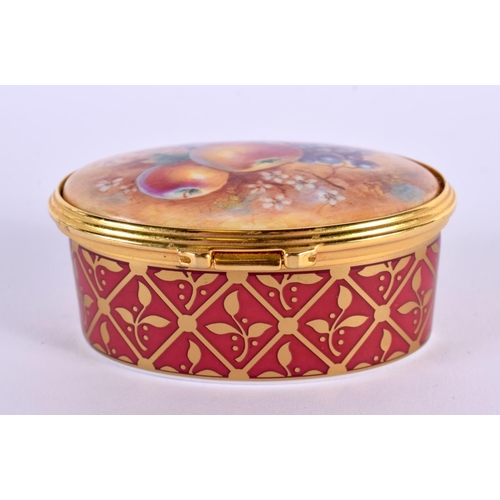 227 - Royal Worcester hinged porcelain box and cover painted with fruit by D. Fuller, signed, black mark l... 