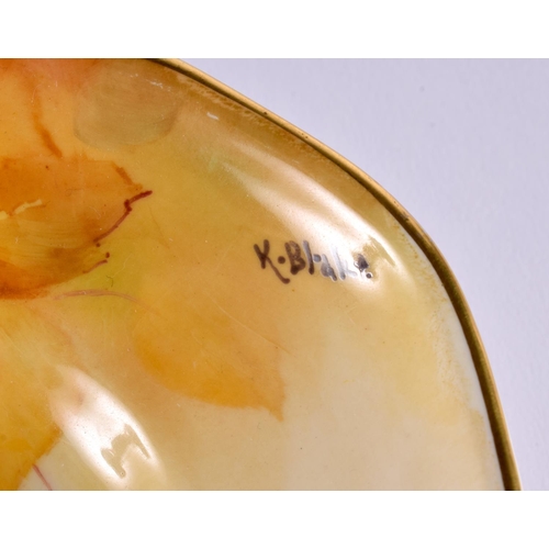 231 - Royal Worcester dish painted with autumnal leaves and berries by K. Blake, signed, date mark for 193... 