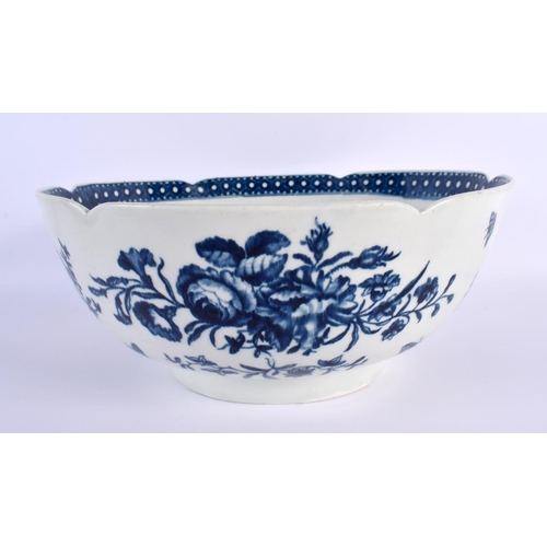 237 - 18th century Worcester very large punch bowl with scalloped rim  printed with fir cones and rose hip... 