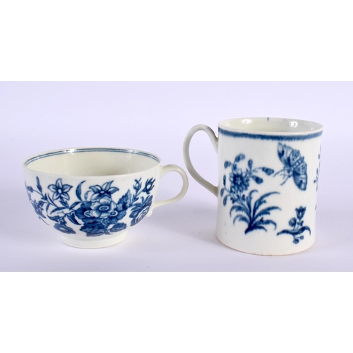 241 - 18th century Worcester coffee can printed with the Three  Flowers pattern and a handled teabowl and ... 