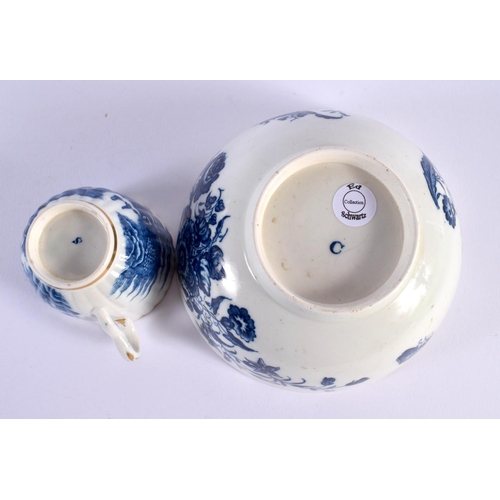 242 - 18th century Caughley bowl, coffee cup, two saucers and a teapot stand.  Bowl 7.5cm high (5)