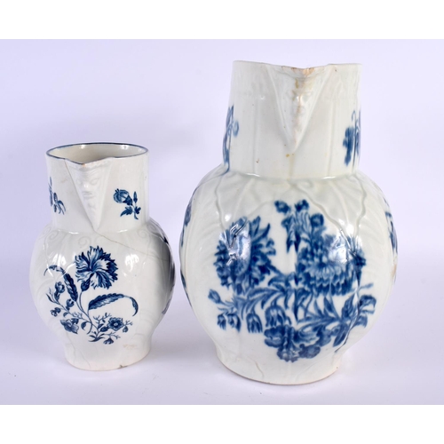 244 - 18th century Worcester mask jug cabbage leaf moulded, printed with Natural Sprays and a smaller mask... 