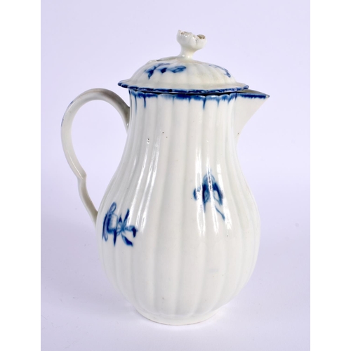 250 - 18th century Worcester Gilliflower jug of fluted form and its cover.  13.5cm high