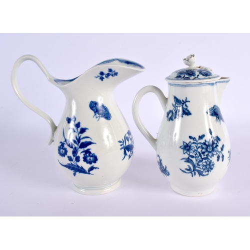 251 - 18th century Worcester Three Flower jug and cover and a Worcester helmet jug in the same pattern.  1... 